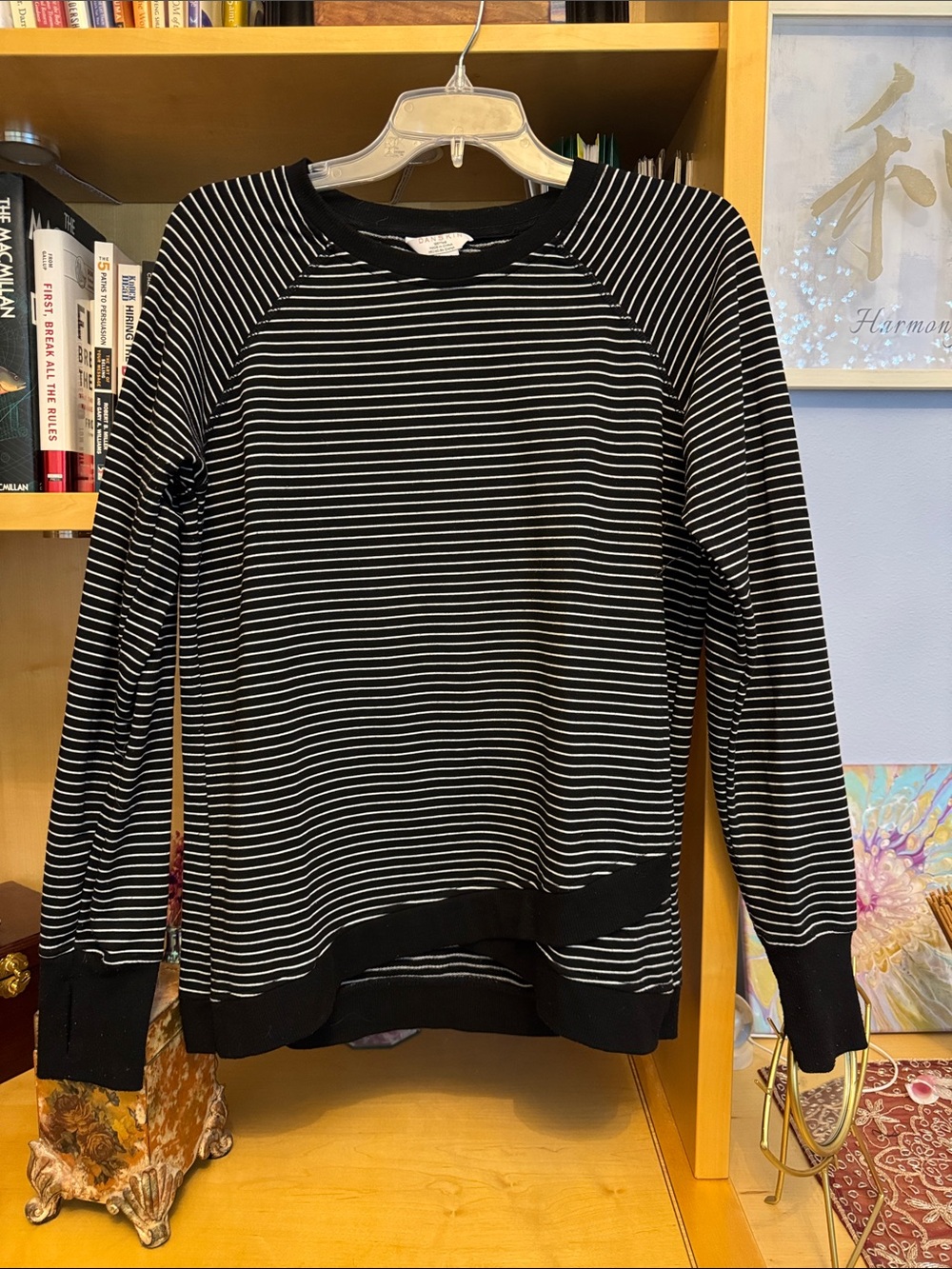 Danskin Black & White Striped Crewneck Sweater
